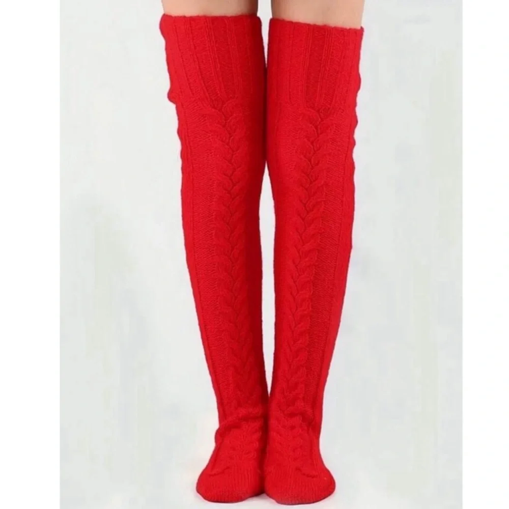 Cozy Red Knee High Socks red